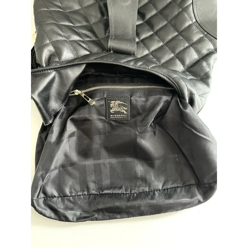 Y2K Burberry Brooke Padlock Black Quilted Leather Hobo Handbag Purse Equestrian
